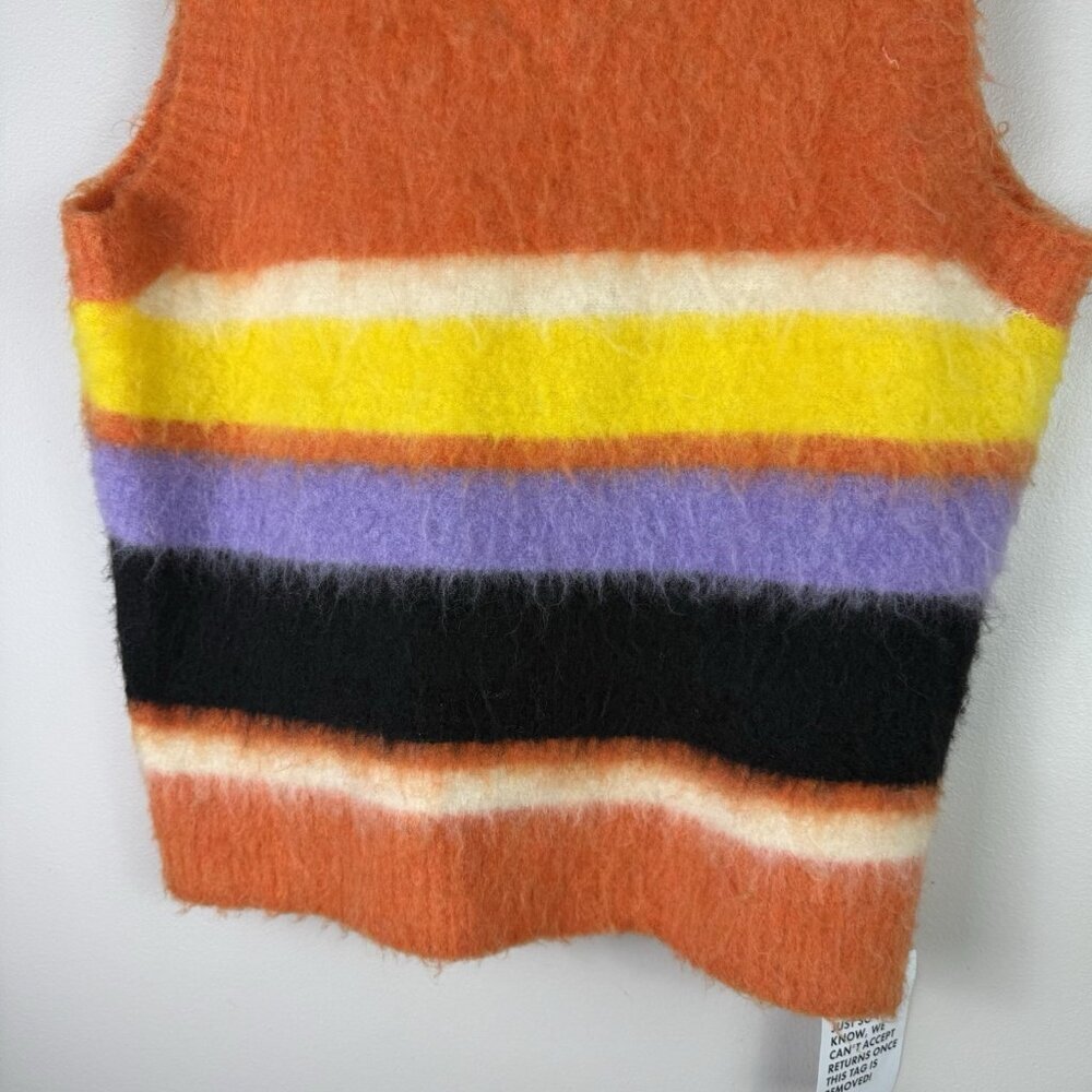 Topshop Fluffy Knit Sweater Vest Multicolor Stripe V Neck Sleeveless Small - Picture 4 of 7